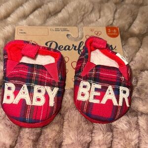 Dearfoams Red Plaid Baby Bear Slippers